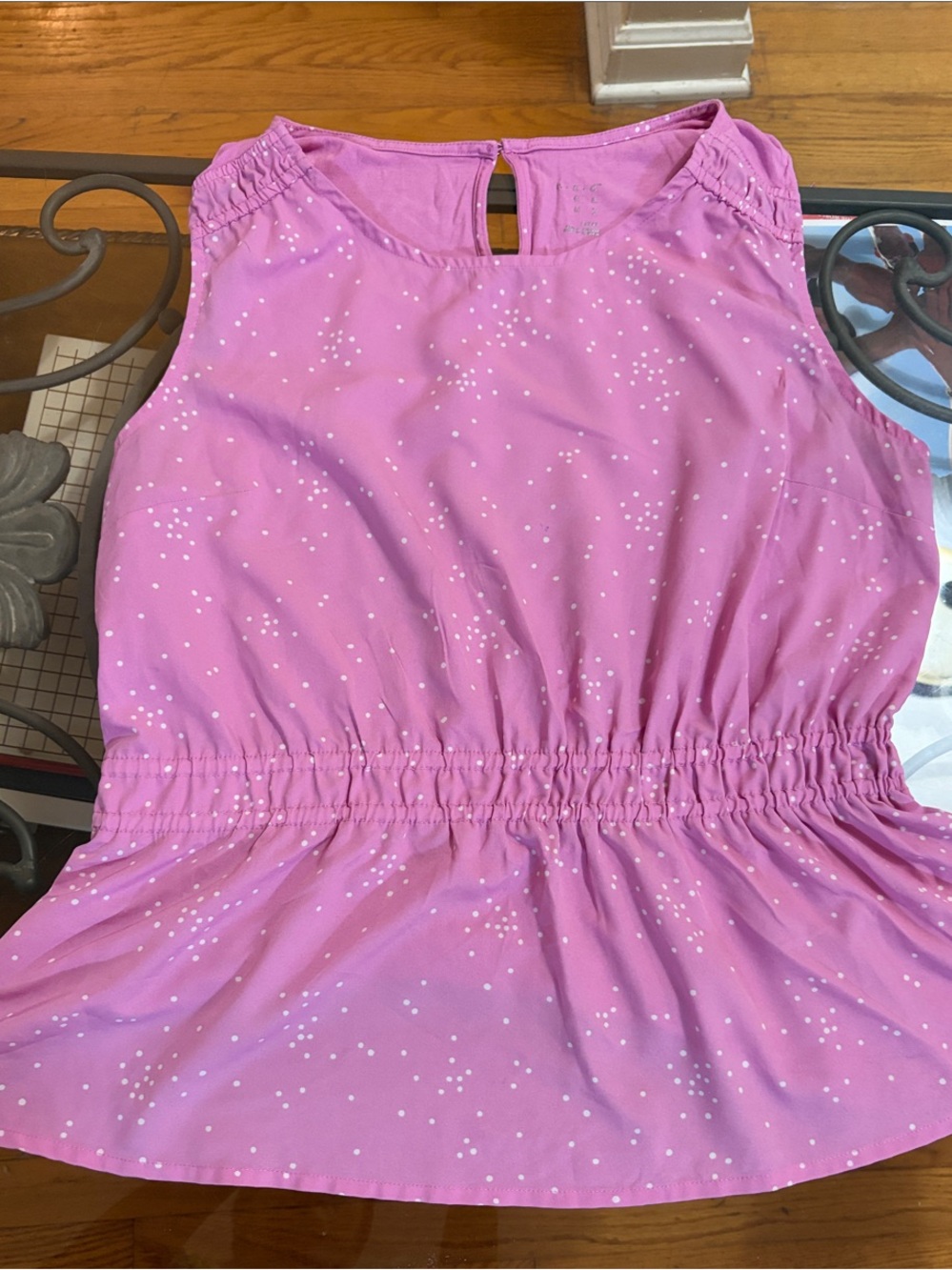 a new day Pink Sleeveless Peplum Tank Top with White Speckle